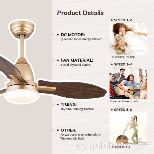 Ventilador de techo de madera maciza con luz